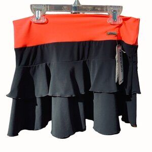 Marko Collection Mila Womens Black Pink Tiered Stretchy Mini Skirt New Large